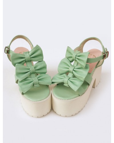 Sweet Lolita Shoes Light Green Matte Leather Lolita Plarform Sandals With Bows Lovely Halloween