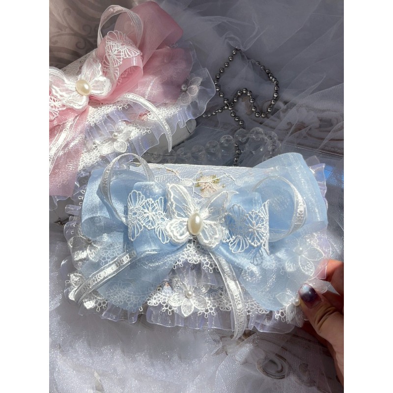 Lolita Bag Pink Bows Ruffles Lace Cross-body Bag PU Leather Lolita Accessories Cross-body Bag Sweet ROCOCO Daily Casual Tea Party