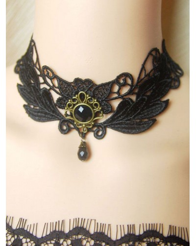 Gothic Lolita Choker Lace Gems Black Lolita Necklace