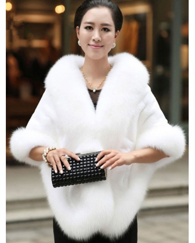 Women Faux Fur Wrap Shawl White Poncho 's Cape Coat Chic  Modern Fall Winter Night Out