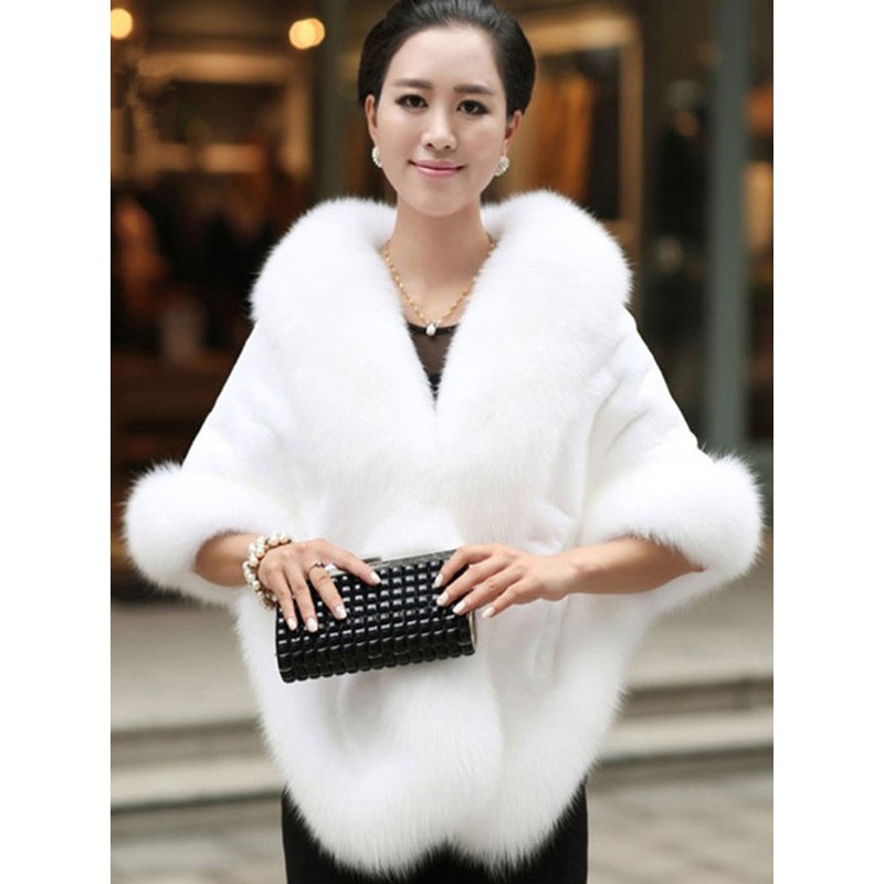 Women Faux Fur Wrap Shawl White Poncho 's Cape Coat Chic  Modern Fall Winter Night Out