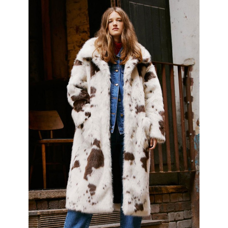 Women Faux Fur Coats Turndown Collar Oversized Chic Animal Print Winter Outerwear Faux Fur Coat Street Wear Daily Casual Field