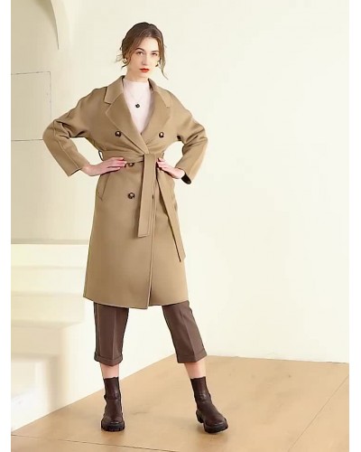 Women 's Coat 100% Wool Overcoat Winter Outerwear 2023 Classic  Traditional Casual Street Wear Indoor Field