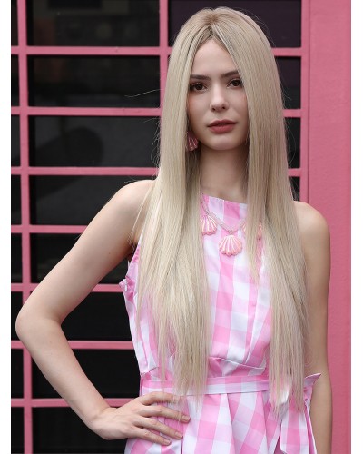 Barbie Long Wig For Woman Light Gold Straight Rayon Hair Synthetic Wigs Feminine Chic  Modern Lovely