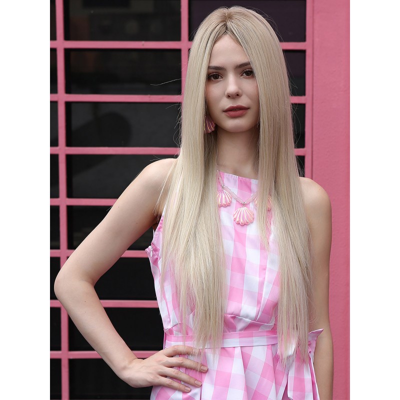 Barbie Long Wig For Woman Light Gold Straight Rayon Hair Synthetic Wigs Feminine Chic  Modern Lovely