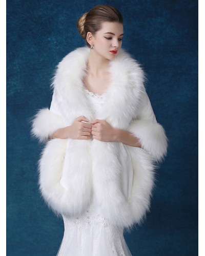 Wedding Wrap Shawl Faux Fur White Bridal Winter Cover Ups Elegant  Luxurious