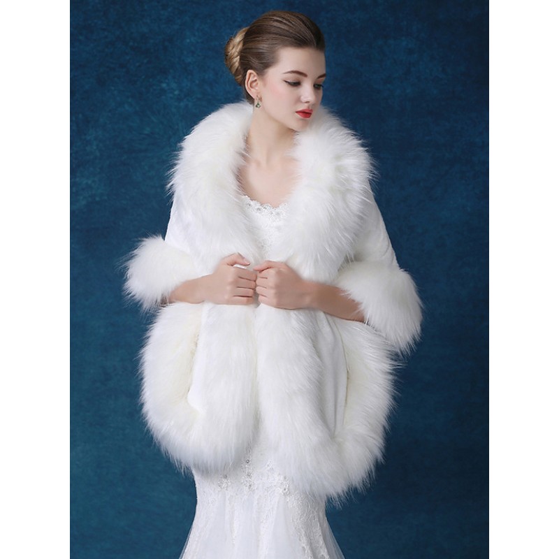 Wedding Wrap Shawl Faux Fur White Bridal Winter Cover Ups Elegant  Luxurious