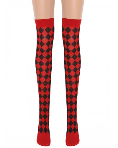 Women Saloon Stockings Red Black Plaid Knee High Socks Carnival Cosplay Costume Accessories Pantyhose  Tights