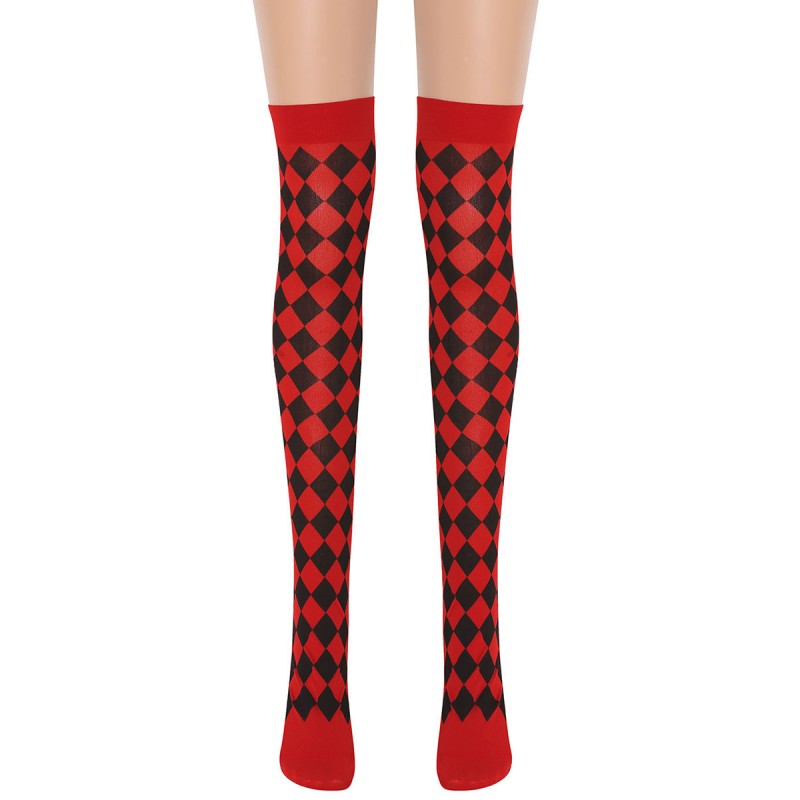 Women Saloon Stockings Red Black Plaid Knee High Socks Carnival Cosplay Costume Accessories Pantyhose  Tights