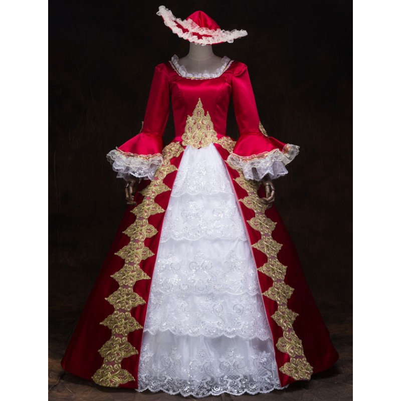 Victorian Dress Costume Women's Blue Women's Baroque Masquerade Ball Gowns Half Sleeves Round Neckline With Hat Victorian Era Clothing Retro Costume Royal Mardi Gras Halloween