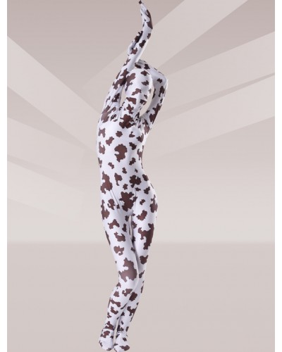 Morph Suit Brown And White Cow Print Lycra Spandex Fabric Zentai Suit Unisex Full Body Suit Bodysuit