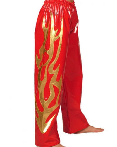 Men Red And Golden PVC Shiny Metallic Pants Patterned