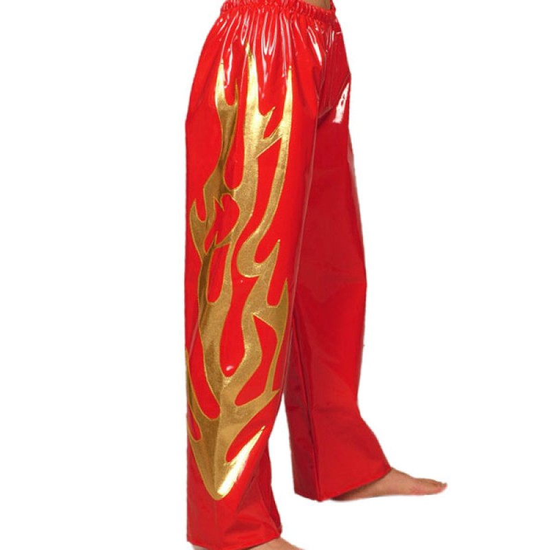 Men Red And Golden PVC Shiny Metallic Pants Patterned