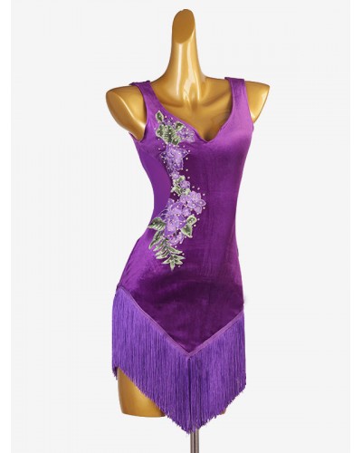 Women Latin Dance Dresses Purple 's Lycra Spandex Dress Dancing Wear