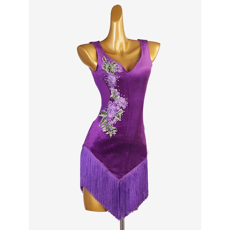 Women Latin Dance Dresses Purple 's Lycra Spandex Dress Dancing Wear