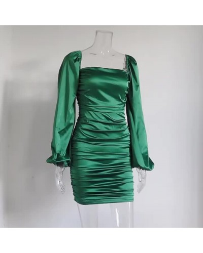 Dresses Birthday Green Long Sleeves Sexy Square Neck Body-conscious Dress Sheath Dress Bodycon Dating