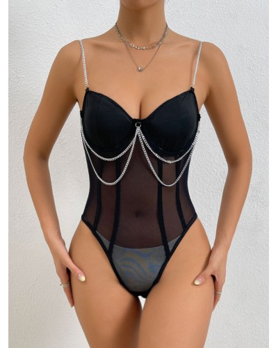 Corset Bodysuit Black Chains Teddies For Women Sexy