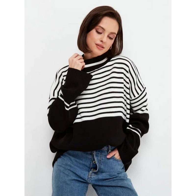 Women Pullovers High Collar Long Sleeves Two-Tone Daily Sweaters Chic  Modern Casual Spring Fall Winter