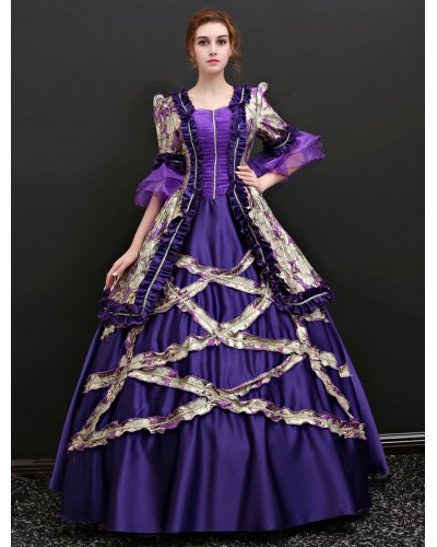 Women Victorian Dress Costume Vintage Victorian Era Clothing Deep Purple Retro Dress Halloween Sets Baroque