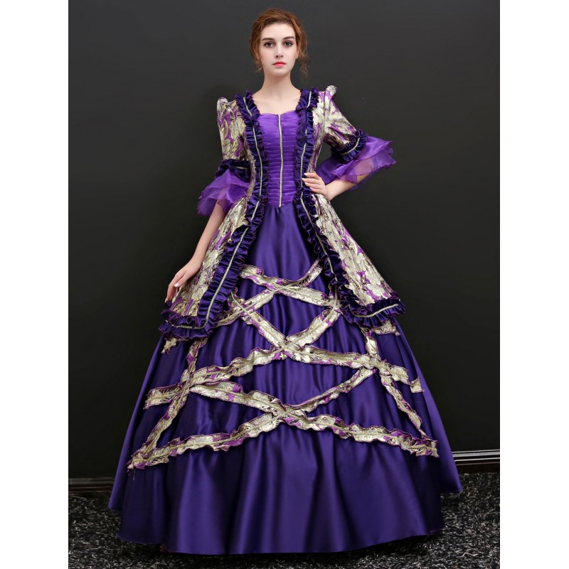 Women Victorian Dress Costume Vintage Victorian Era Clothing Deep Purple Retro Dress Halloween Sets Baroque