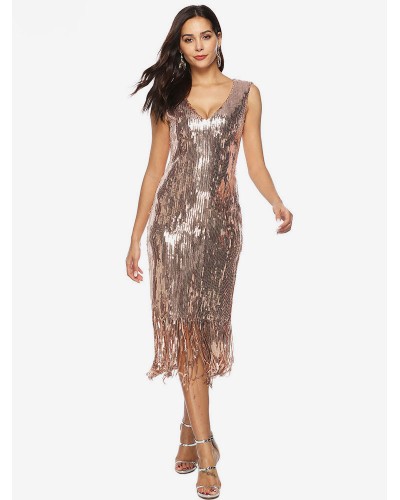 Women Flapper Dresses Sequin Fringe V Neck 1920s Fashion Style Outfits For Women Great Gatsby 20s Party Dress Mardi Gras Halloween Ball Homecoming