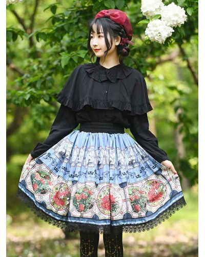 Lolita Overskirt Lace Light Sky Blue Leaf Pattern Daily Casual Tea Party Lolita Skirts Sweet Spring Summer Fall Winter