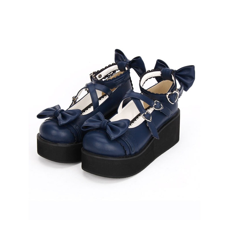 Gothic Lolita Shoes Cross Bows Platform Lolita Shoes Ankle Strap Lolita Platform Heels Shoes