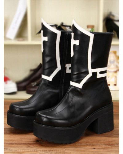 Gothic Lolita Boots Black Punk Cross Platform Chunky Heel Round Toe Lolita Short Boots Halloween