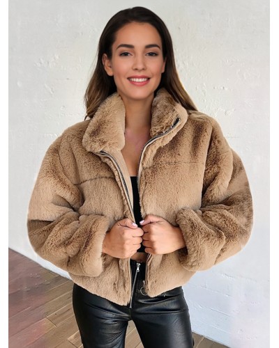 Faux Fur Coats For Women Stand Collar Winter Outerwear Casual