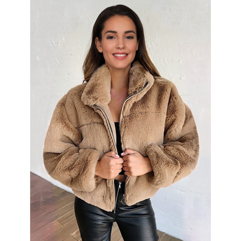 Faux Fur Coats For Women Stand Collar Winter Outerwear Casual