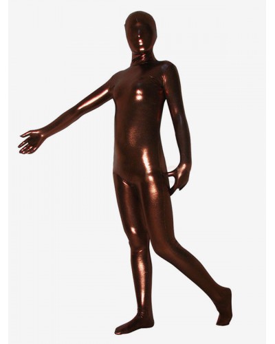 Unisex Halloween Coffee Brown Shiny Metallic Zentai Suit Solid