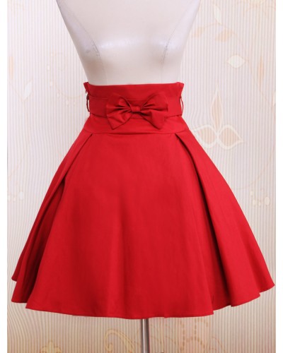 Simple Dark Red Bow Cotton Lolita Skirt Classic  Traditional Summer Daily Casual