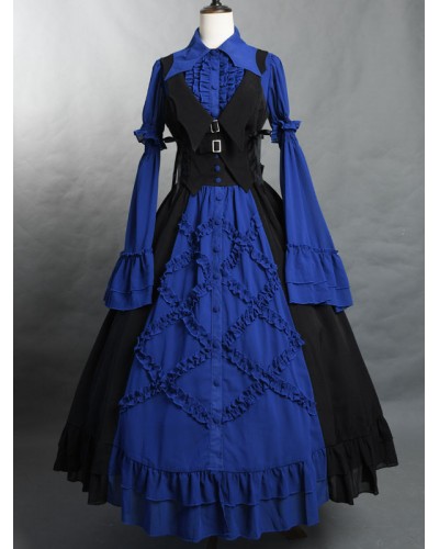 Lolita Lolita Top Ruffles Long Sleeves Blouse Blue Lolita Shirt Blouses Steampunk Gothic Daily Casual Tea Party