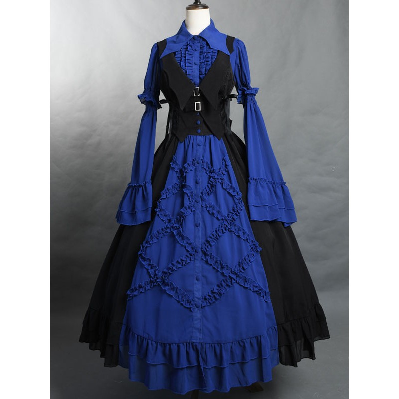 Lolita Lolita Top Ruffles Long Sleeves Blouse Blue Lolita Shirt Blouses Steampunk Gothic Daily Casual Tea Party