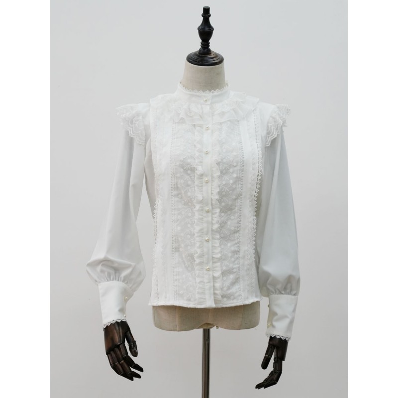 Lolita Blouses White Long Sleeves Polyester Sweet Lolita Shirt Tops Daily Casual