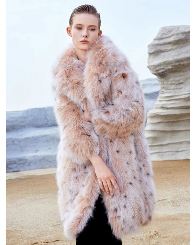 Women Faux Fur Coats Oversized Turndown Collar Long Sleeves Animal Print Outerwear Faux Fur Coat Street Wear Daily Casual Field