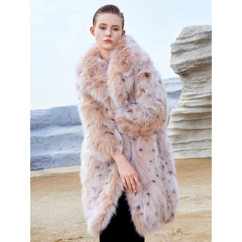 Women Faux Fur Coats Oversized Turndown Collar Long Sleeves Animal Print Outerwear Faux Fur Coat Street Wear Daily Casual Field