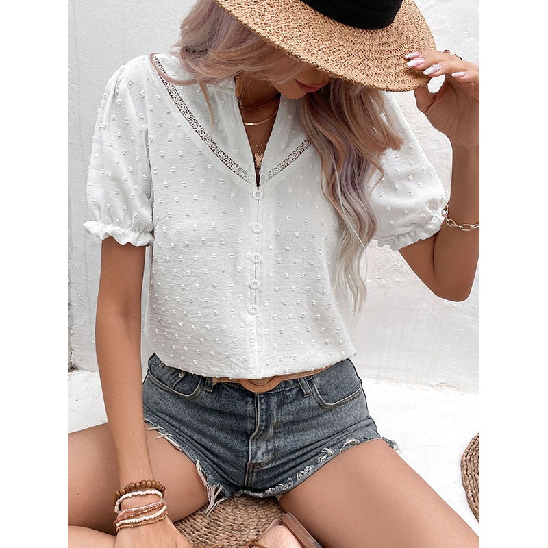 Women Short Sleeves Tees White V-Neck Tee Shirt Casual Spring Summer Fall