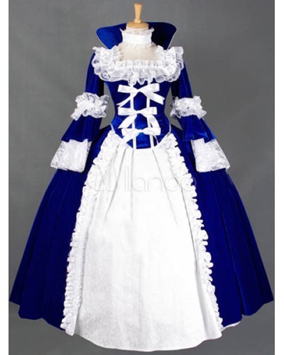 Elegant Poplin Long Sleeves Baroque Dress Costume Victorian Era Halloween Holiday Pageant Prom