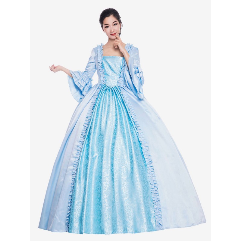 Women Victorian Dress Costume 's Baby Blue Bows Trumpet Short Sleeves Round Neckline Ball Gown Victorian Era Style Vintage Clothing Halloween Sets Victorian Era