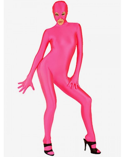 Halloween Morph Suit Magenta Lycra Spandex Catsuit With Mouth And Eyes Opened Bodysuit