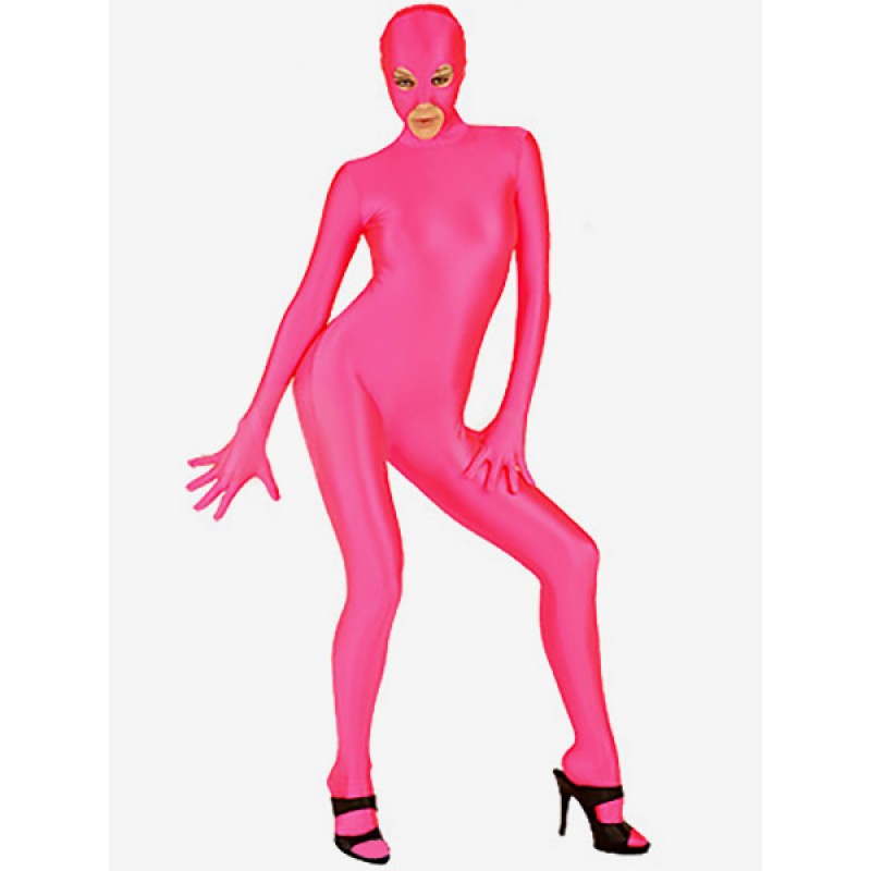 Halloween Morph Suit Magenta Lycra Spandex Catsuit With Mouth And Eyes Opened Bodysuit