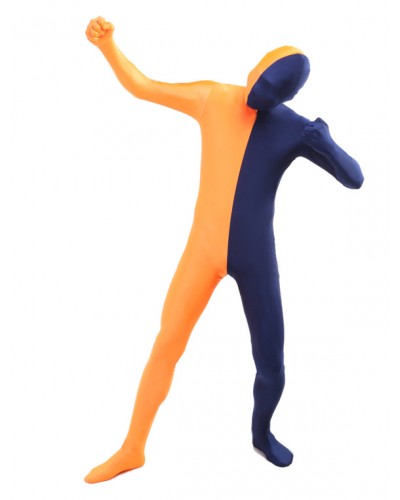 Unisex Morph Suit Orange And Navy Lycra Spandex Zentai Suit Full Body Suit