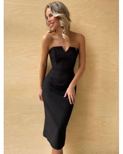 Dresses Black Strapless Zipper Chic Sleeveless Pencil Dress Bodycon Summer