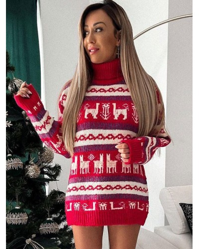 Women Sweater Dress 2023 Christmas High Collar Knit Pullover Classic  Traditional Fall Winter