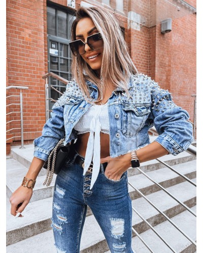 Women Jacket Rivets Turndown Collar Denim Short Top Denim Jacket Spring Fall Street Wear Daily Casual