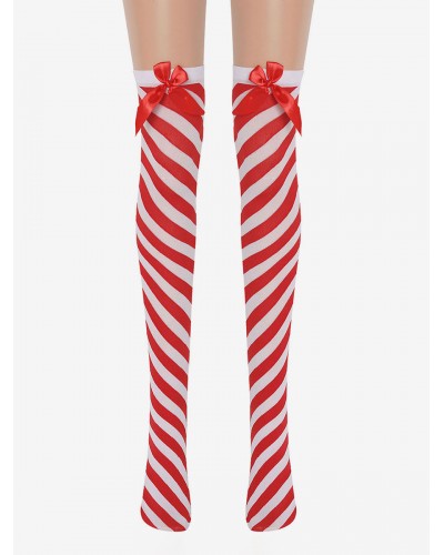 Women Saloon Stockings Red Stripes Knee High Socks Carnival Cosplay Costume Accessories Pantyhose  Tights