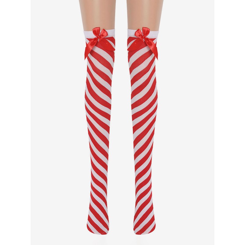 Women Saloon Stockings Red Stripes Knee High Socks Carnival Cosplay Costume Accessories Pantyhose  Tights