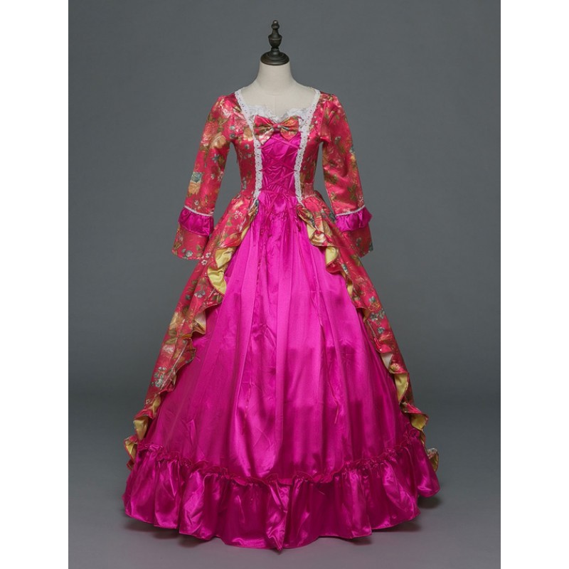 Women Retro Costume Rococo Dress Rose Halloween Victorian Masquerade Ball Gowns Royal Long Sleeve Vintage Costume Sets ROCOCO