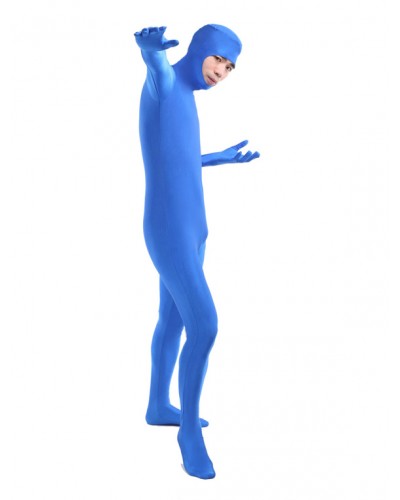 Unisex Morph Suit Blue Lycra Spandex Fabric Catsuit With Face Opened Men's Body Suit